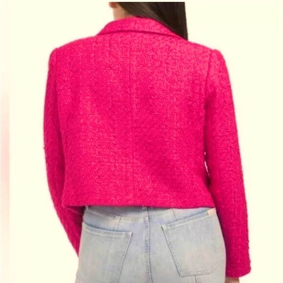 Rachel Zoe Cropped Hot Pink Tweed Blazer - Size Large - Picture 2 of 6